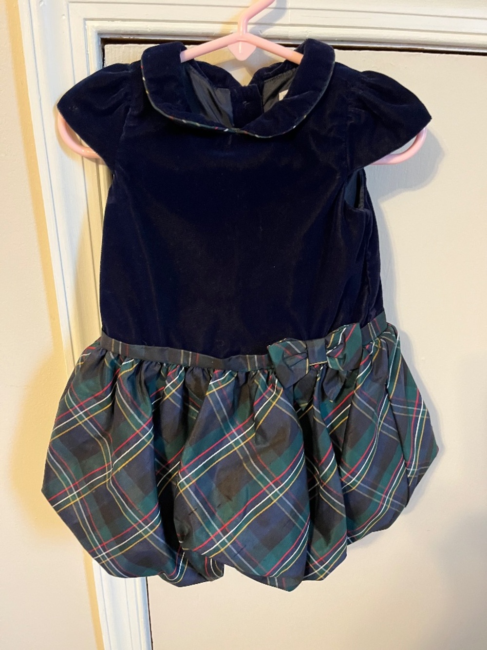 Janie and Jack Blue Velvet Plaid Christmas/Holiday Dress 12-18 Momths